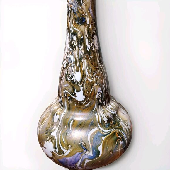 Vtg Sumerbank Turkey YPS VASE Hand Painted Porcelain MCM Bronze Blue Cream Swirl - Picture 3 of 8